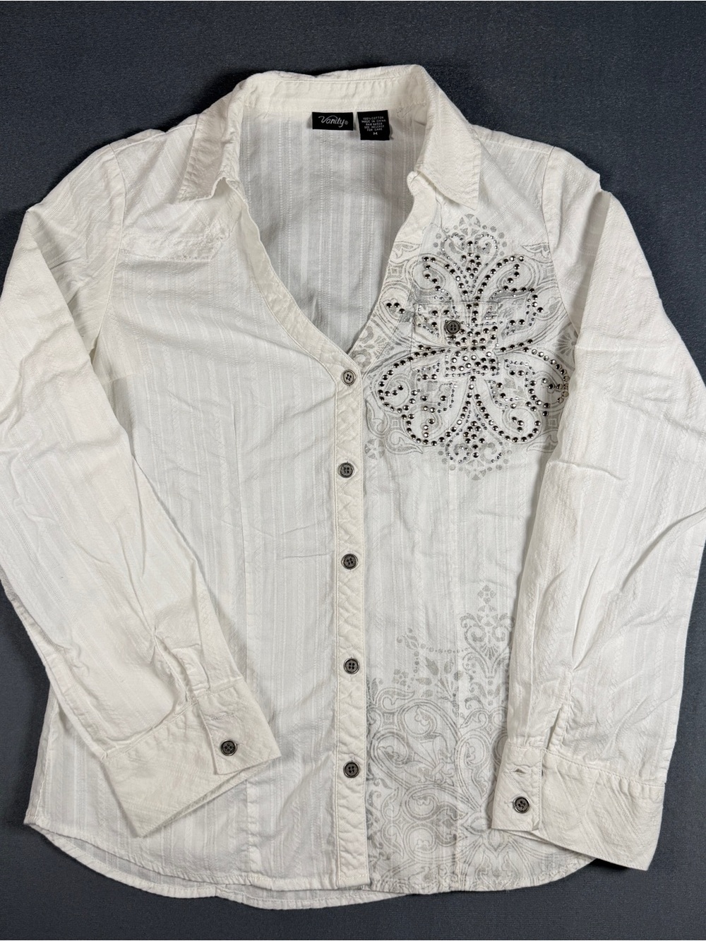 Vanity White Embellished Button-Up Shirt